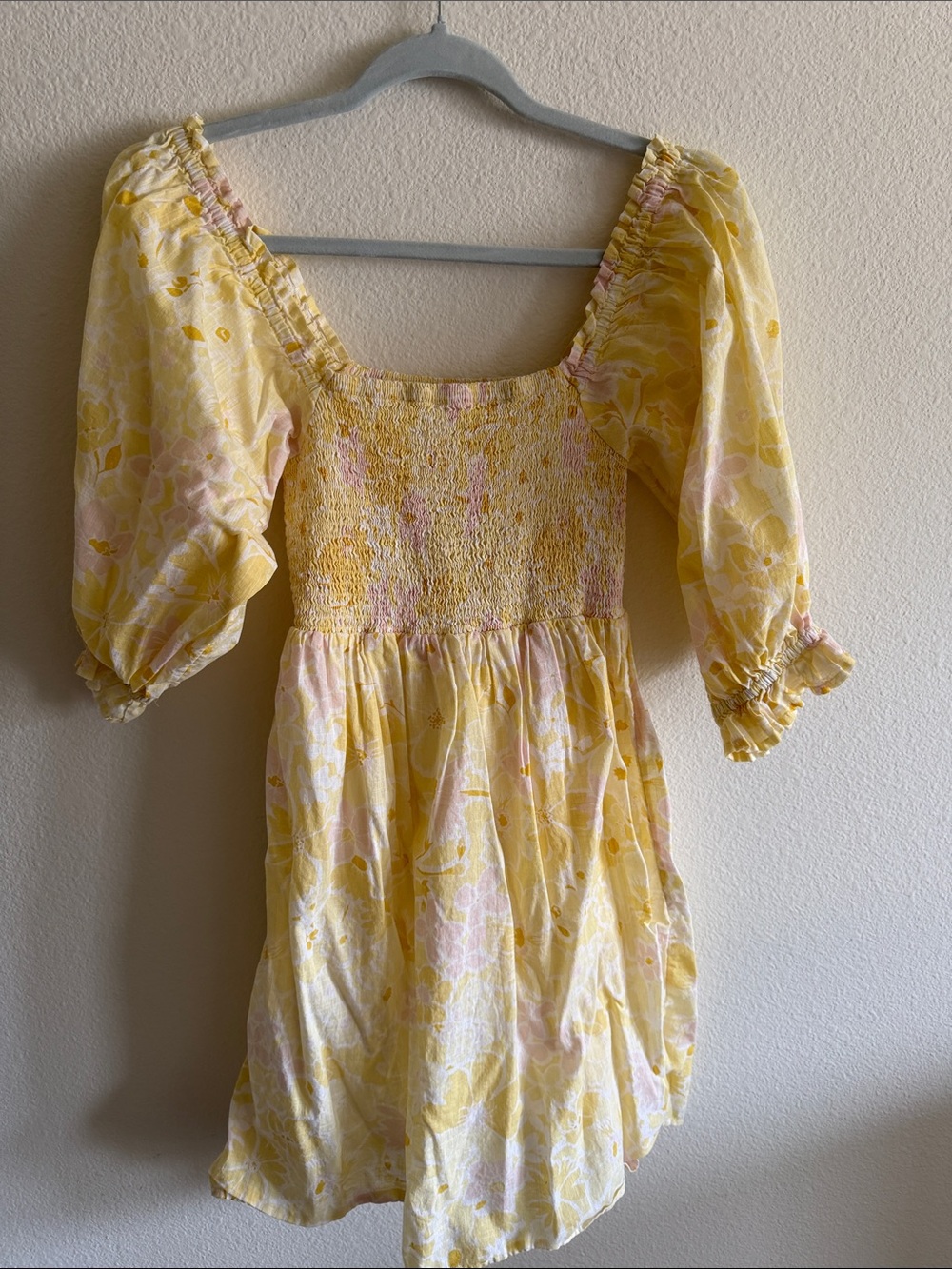Billabong Yellow and Pink Floral Smocked Tube Top